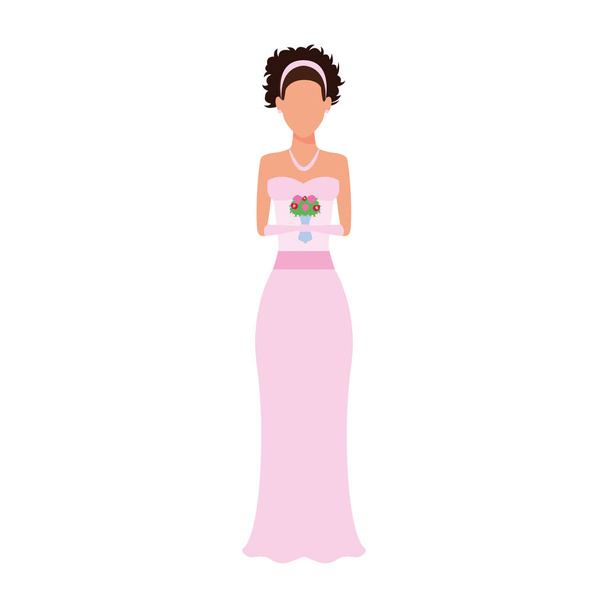 avatar panna młoda z ikoną bukiet kwiatów, płaski design - Wektor, obraz