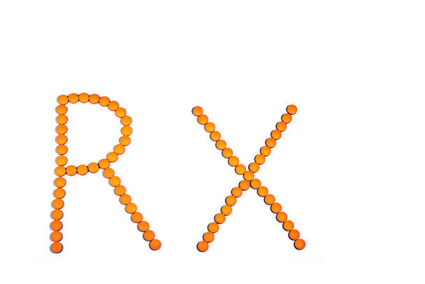 Reçeteli antidepresan hapları beyaz arka planda Rx 'i izole ediyor. - Fotoğraf, Görsel