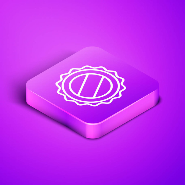 Isometric line Bottle cap icon isolated on purple background. Purple square button. Vector Illustration - Vector, Image