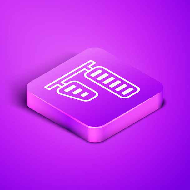 Isometric line Car gas and brake pedals icon isolated on purple background. Purple square button. Vector Illustration - Vector, Image