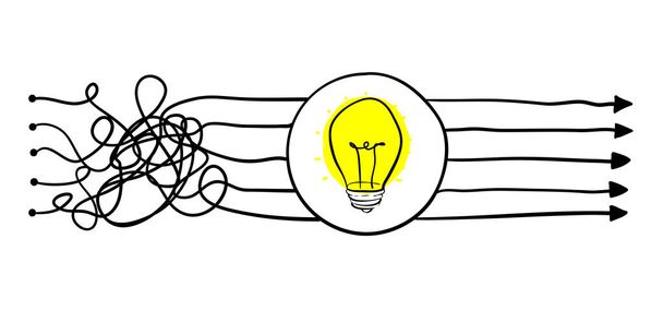 Simplifying the complex, confusion clarity or path. vector idea concept with lightbulbs doodle illustration - Vector, Image