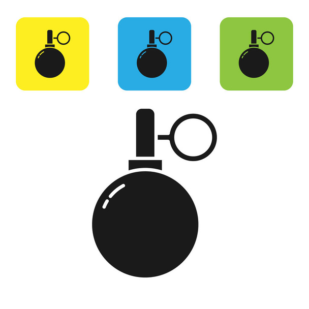 Icône Grenade noire isolée sur fond blanc. Explosion de bombe. Set icônes boutons carrés colorés. Illustration vectorielle
 - Vecteur, image