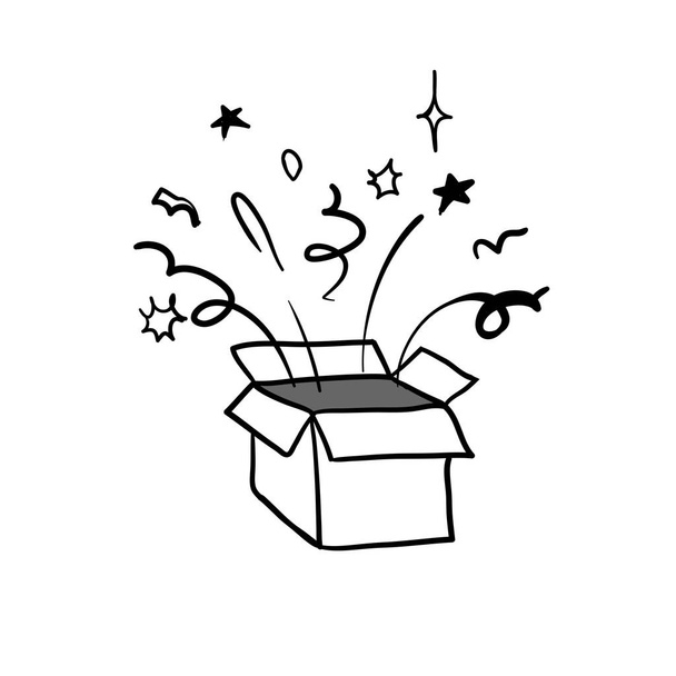 Иллюстрация в подарочной коробке с рисунком рисованной от руки линии рисунка на белом фоне
 - Вектор,изображение