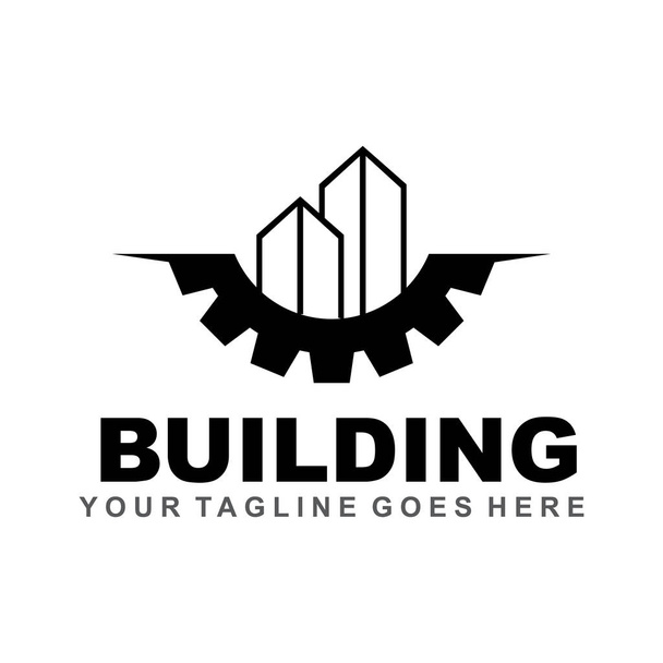 Διαμέρισμα κτίριο λογότυπο σχεδιασμό έμπνευση διάνυσμα πρότυπο - Διάνυσμα, εικόνα