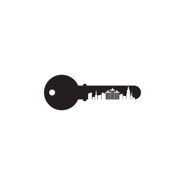 Projekt logo mieszkania z kombinacją budynku i klucza illus - Wektor, obraz
