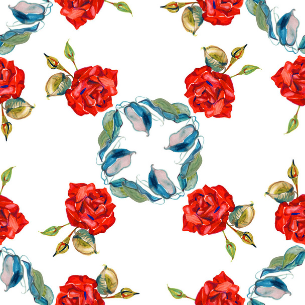 Watercolor Elegance seamless floral pattern. Beautiful flowers illustration texture with roses - Valokuva, kuva