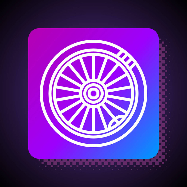 White line Car wheel icon isolated on black background. Square color button. Vector Illustration - Vector, Image