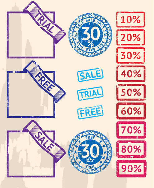 Set di francobolli di vendita con percentuali
 - Vettoriali, immagini