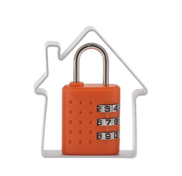 House and orange combination padlock with clipping path - Photo, Image
