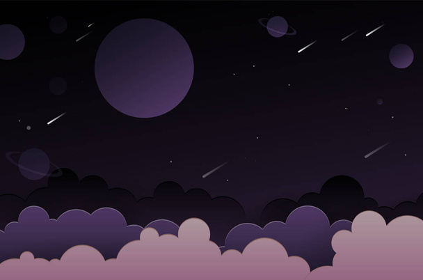Абстрактное ночное звездное небо с облаками
 - Вектор,изображение