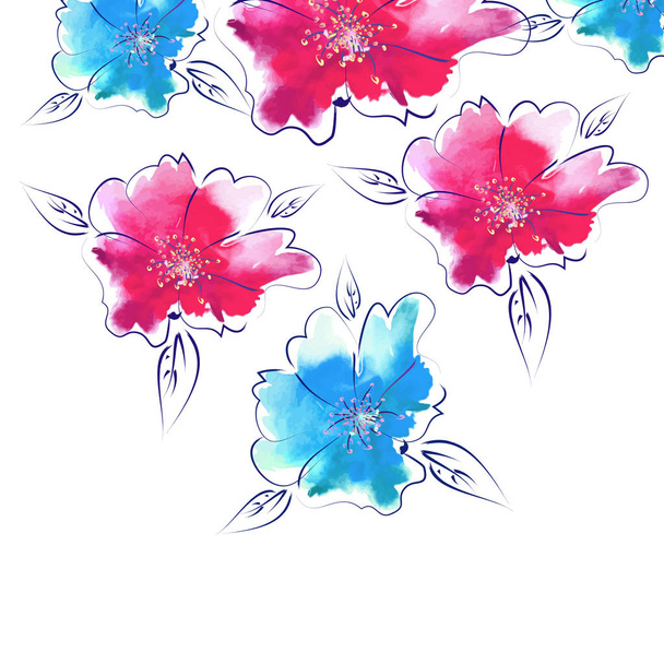 Sfondo con pittoreschi fiori rosa e blu. tecniche miste. Illustrazione vettoriale
 - Vettoriali, immagini