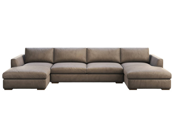 Шале модульная коричневая кожа обивки диван с шезлонгом. 3D рендеринг
. - Фото, изображение