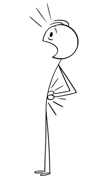 Ilustração dos desenhos animados vetoriais do homem que sofre dor ou dor nas costas e segurando suas costas feridas
 - Vetor, Imagem