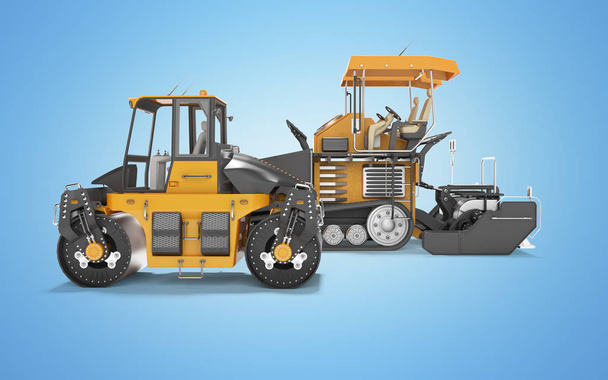 Construction machinery asphalt spreader machine and road roller  - Photo, Image