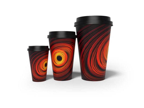 Copos de papel com textura preta para bebidas quentes renderização 3D no whi
 - Foto, Imagem