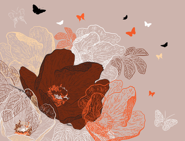 Floral background butterflys - Vector, Image