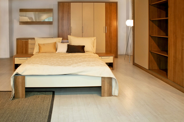 Wooden bedroom - Fotoğraf, Görsel
