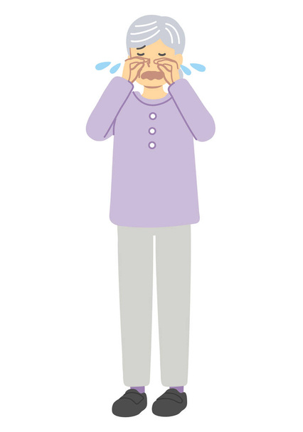 Weinende Seniorin in lila Kleidern - Vektor, Bild