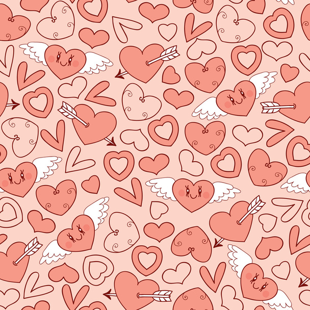 Бесшовный узор с сердцами - Вектор,изображение