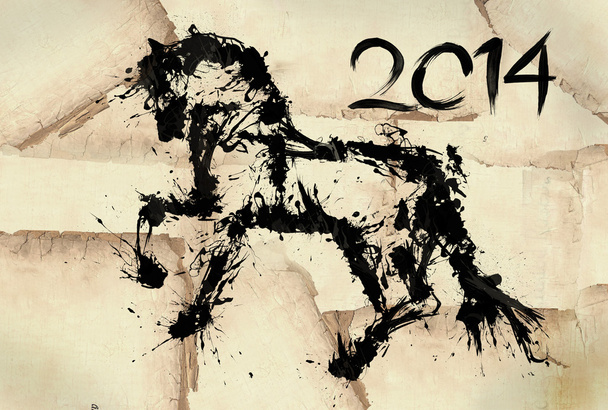 Year of horse draw 2014 black ink - Photo, Image