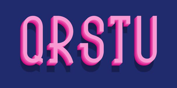 Q, R, S, T, U pink 3d letters. Urban volumetric retro font. - Вектор,изображение