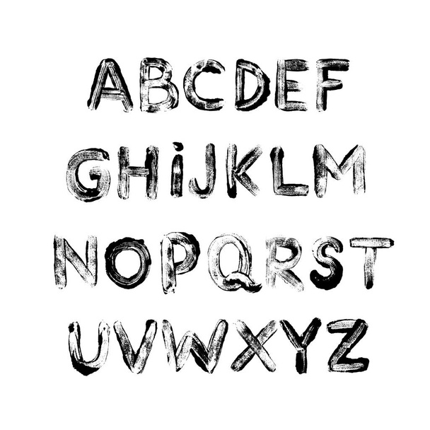 Alphabet grunge letters collection. Vector grunge textured font. Hand drawn typography ink elements.  - Vecteur, image