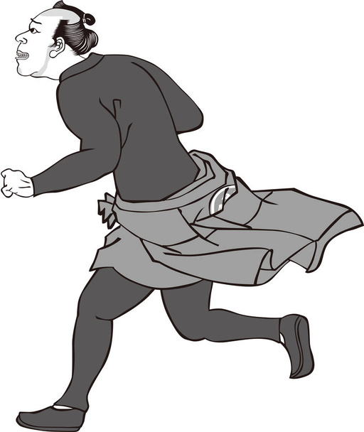 Ukiyo-e Biegający ludzie 1 Czarno-biały - Wektor, obraz