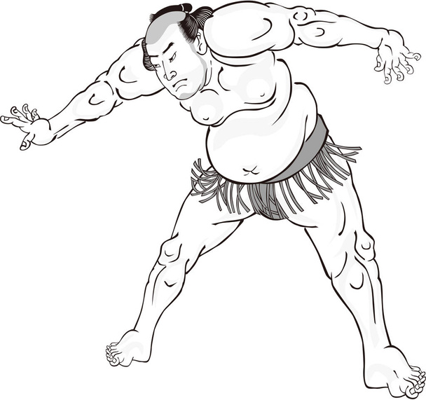  Ukiyo-e sumo wrestling 15 black and white - Vector, Image