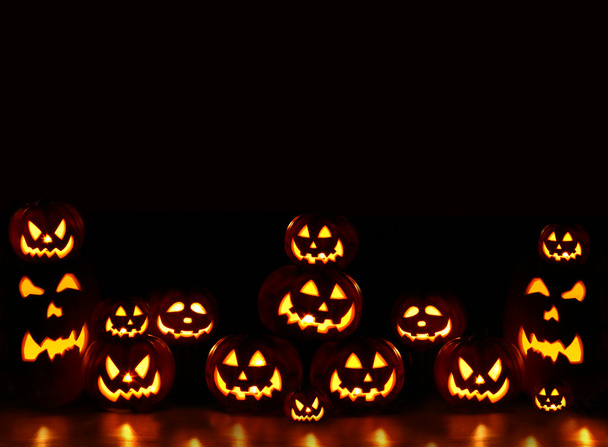 Lots of pumpkins lit brightly - Photo, Image