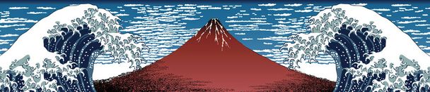  Kaifu Sunny & Great Wave off Kanagawa Wide Version 2 - Vector, imagen