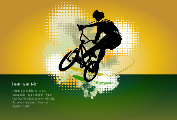 Hombre activo. BMX jinete en abstracto deporte paisaje fondo, vector. - Vector, Imagen