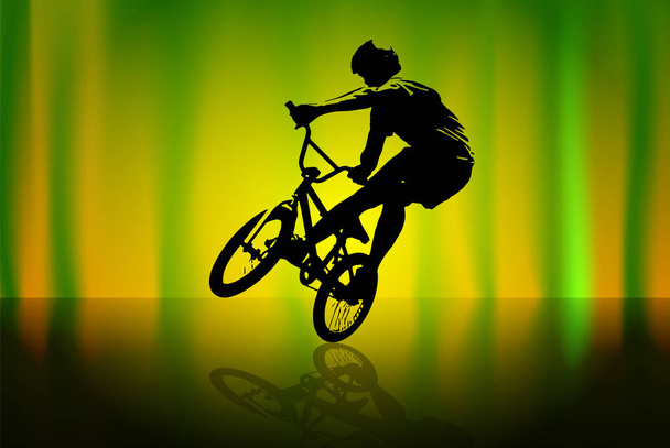 Aktivní muž. BMX jezdec v abstraktní sportovní krajině pozadí, vektor. - Vektor, obrázek