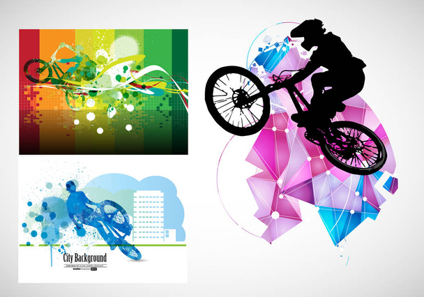 Actieve man. BMX rijder in abstracte sport landschap achtergrond, vector. - Vector, afbeelding