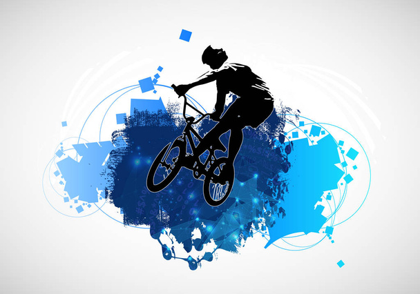 Active man. BMX rider in abstract sport landscape background, vector. - Vector, Image