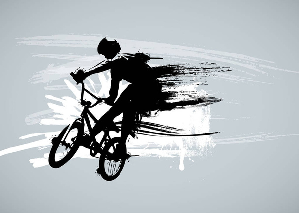 Active man. BMX rider in abstract sport landscape background, vector. - Vector, Image
