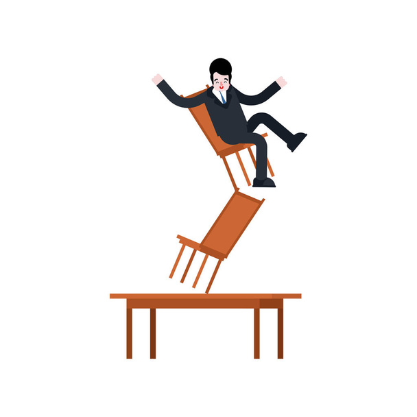 Ausgeglichener Geschäftsmann auf Stuhl. Mann balanciert auf Stuhl. Vektor il - Vektor, Bild