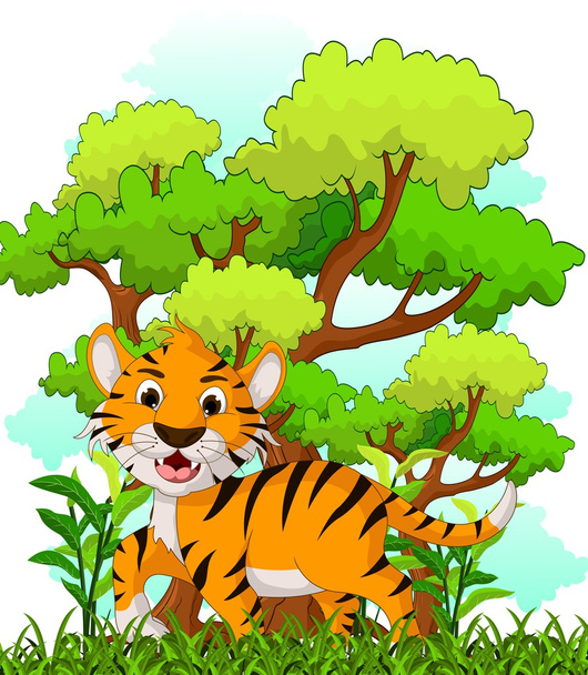 Tiger with forest background - Vector, Image