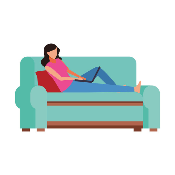 avatar woman lying in couch icon - Vector, Image