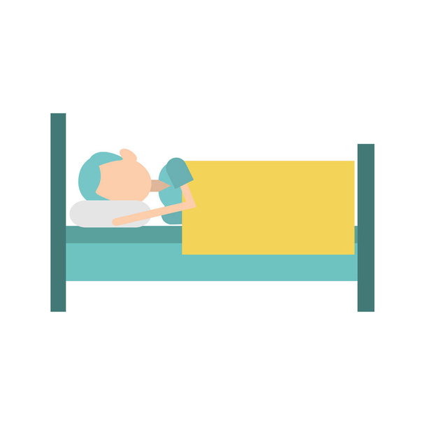 férfi alszik az ágyon ikon, színes design - Vektor, kép