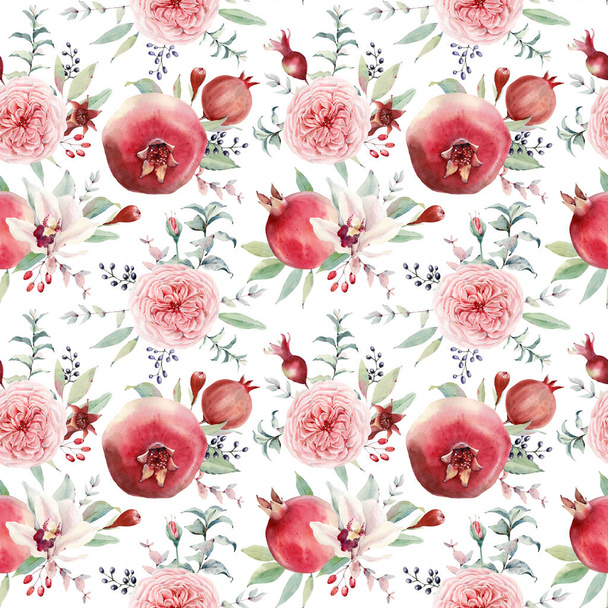 watercolor flowers seamless pattern. - Foto, Bild