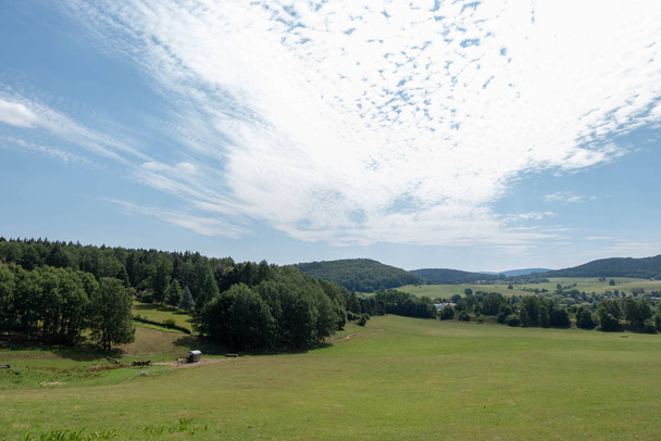 Uitzicht vanaf de berg naar de Thüringer stad Friedrichroda. - Foto, afbeelding