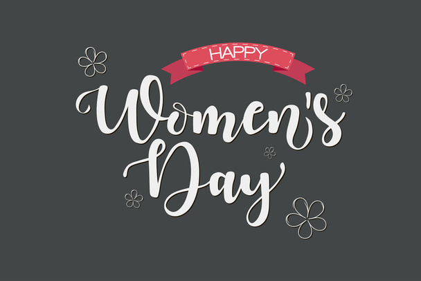 Happy Women's Day! Paper Cut Style.! Vector lettering illustration with flowers on dark background.  - Vektör, Görsel