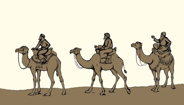 Τρεις σοφοί βασιλιάδες ακολουθώντας το αστέρι της Βηθλεέμ. Διάνυσμα illustratio - Διάνυσμα, εικόνα