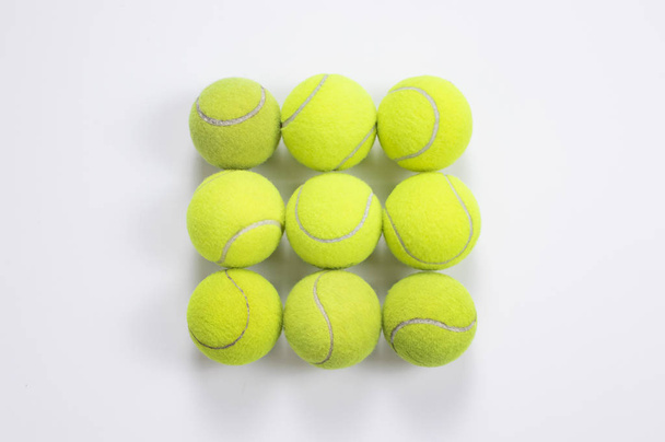 Tennis balls isolated background. Top view - Foto, Imagen