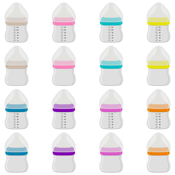 Ілюстрація на тему великого кольорового набору дитячого молока в пляшці з р
 - Вектор, зображення