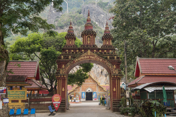 Kuzey Tayland 'ın Chiang Rai Eyaleti' nde Mae Sai sınır yakınlarındaki Wat Tham Pla veya maymun tapınağı. Tayland, Mae Sai, Kasım 2019 - Fotoğraf, Görsel