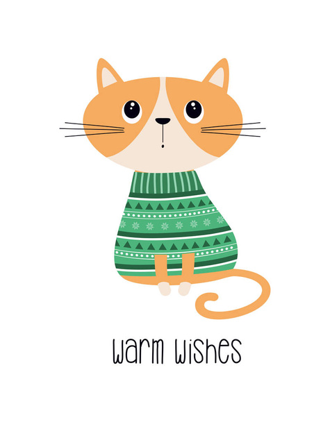 warm wishes card with cat - ベクター画像