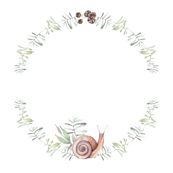 Elegant watercolor flowers circle  frame - Fotó, kép