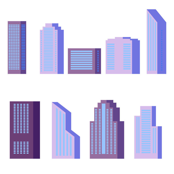Σύνολο των σύγχρονων κτιρίων της πόλης που απομονώνονται σε λευκό φόντο. Εικονογράφηση διανύσματος - Διάνυσμα, εικόνα