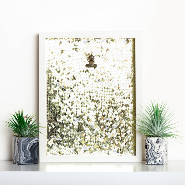 Lifestyle home decoration with frame with place for text and succulents - Φωτογραφία, εικόνα